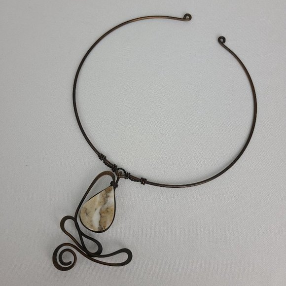 Bronze Natural Stone Choker Statement Necklace - Picture 7 of 9